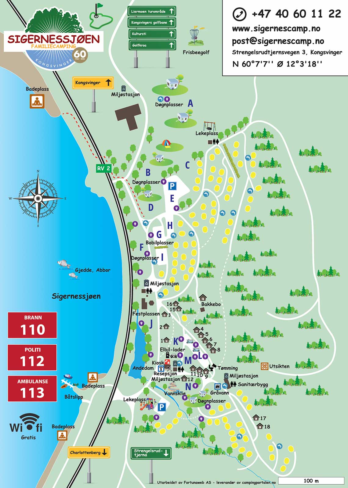 Kart over Sigernesjøen Camping utenfor Kongsvinger